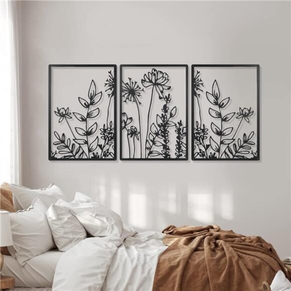 Wall Art Decor 3 Pcs Home decor Livingroom decor Black Metal Wall Art Minimalist - Picture 6 of 7
